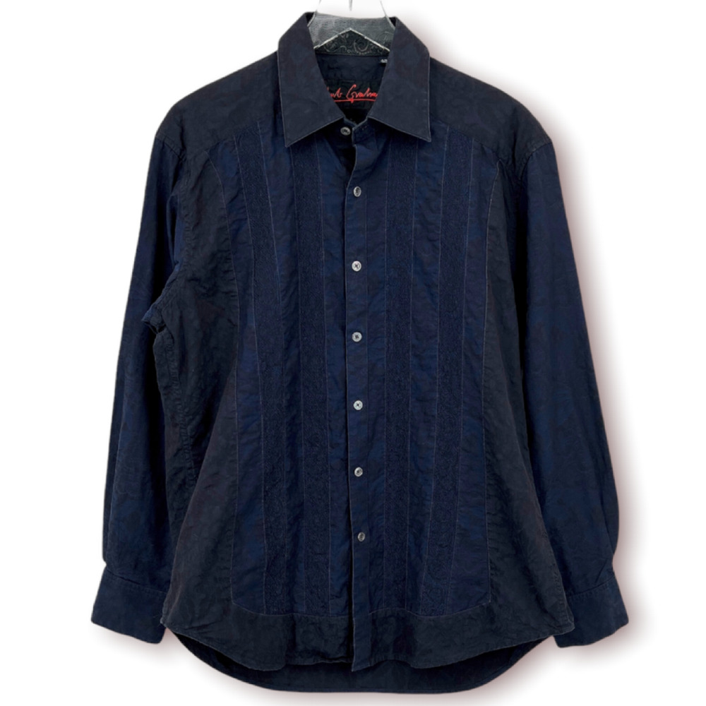 Robert Graham Blue Embroidered Button Down Flip Cuff Cotton Shirt Mens Sz Large
